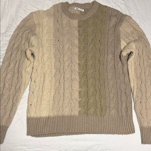 Zara Men's Cable Knit Sweater - Cream and Olive